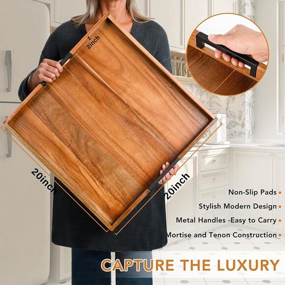 New Large Square Ottoman Tray for Living Room and Coffee Table 20" x 20" x 2" - Picture 3 of 7